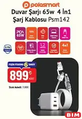 POLOSMART PSM142 DUVAR ŞARJI 65 W 4 İN 1 ŞARJ KABLOSU fiyat ve kampanya bilgisi